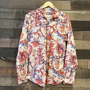 Tintoria Mattei 954 Men's Linen Paisley Print Long Sleeve Button Down Shirt 42